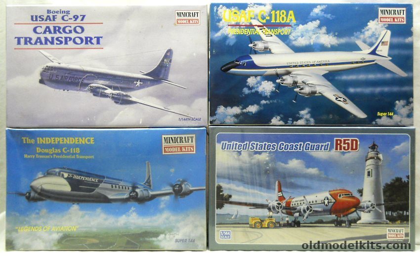 Minicraft 1/144 14552 R5D-5 US Coast Guard / 14469 C-118A Presidential Transport / 14440 Boeing C-97 Cargo Transport / 14447 Douglas C-118 The Independence Harry Truman's Transport plastic model kit